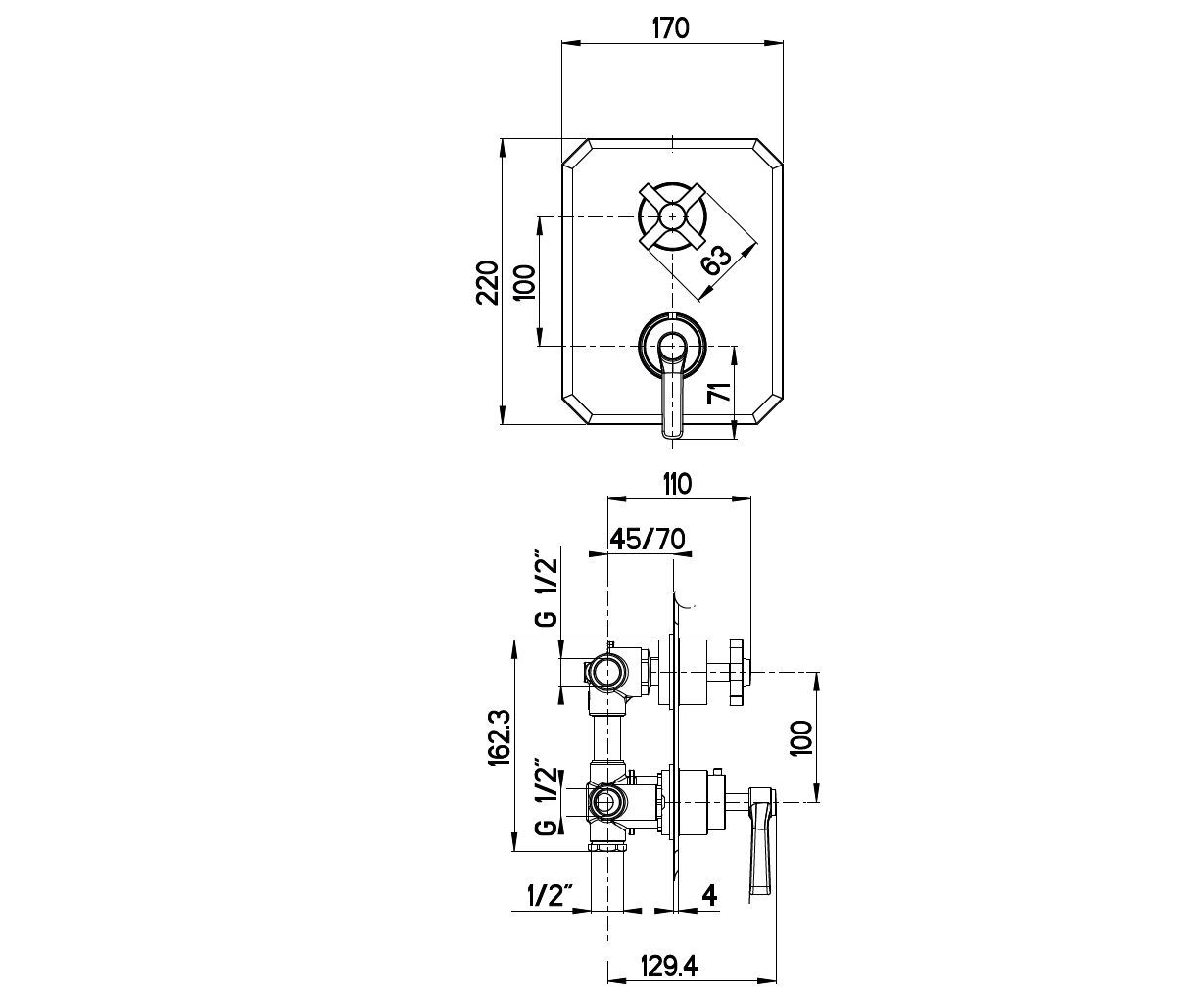Термостатический встраиваемый смеситель для душа с переключателем Gaia Mobili Complements ARCH-00031162 - Вид №2