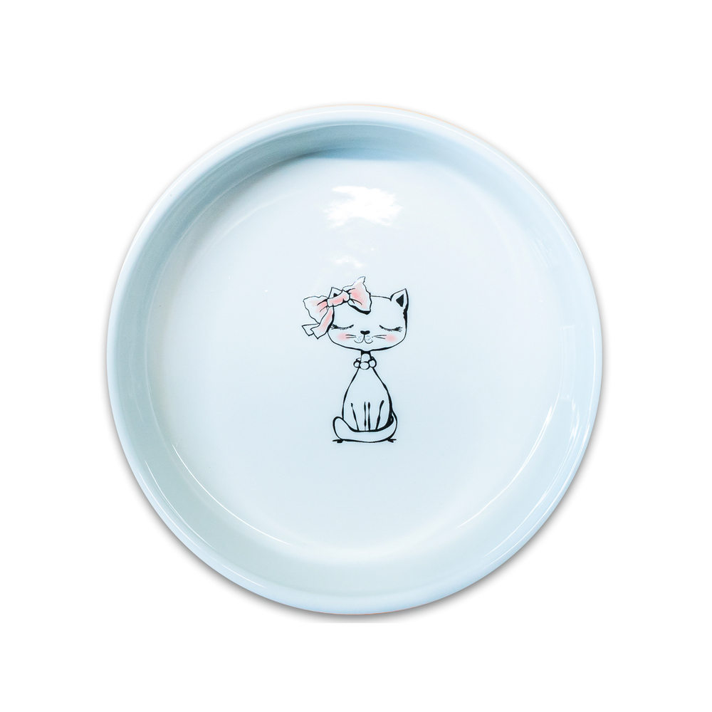 ПР0057043 Миска для кошек керамическая "Кошка с бантиком" голубая 370мл КерамикАрт  - Вид №1
