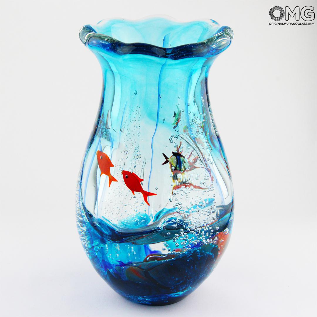 3079 ORIGINALMURANOGLASS Ваза Аквариум - соммерсо- Original Murano Glass OMG 14 см  - Вид №1