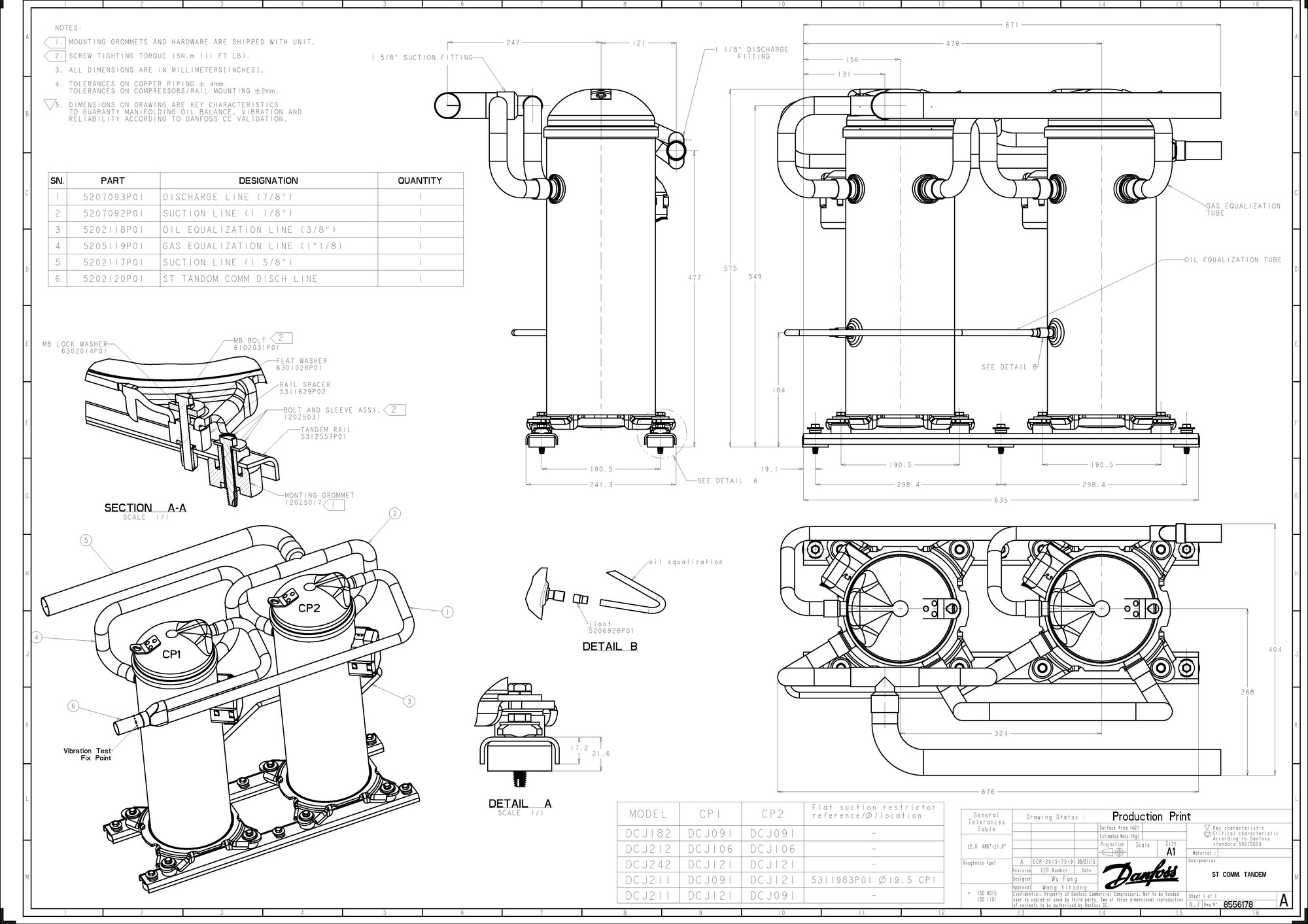Danfoss DCJ — Герметичные спиральные компрессоры, R401A DCJ106T4LC8 Компрессор спиральный 121L5036  - Вид №13