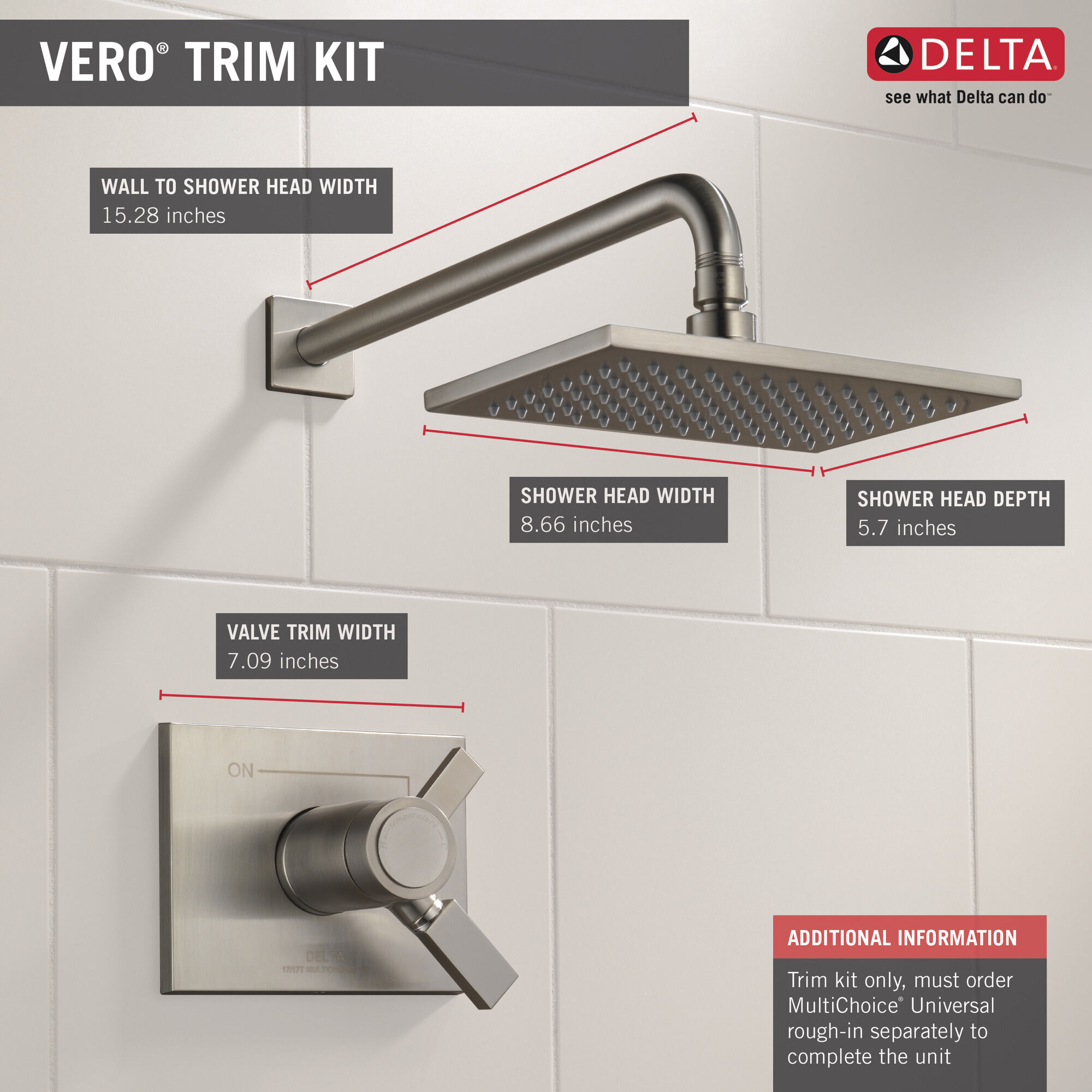 T17T253-SS Отделка для душа TempAssure® серии 17T Delta Faucet Vero Нержавеющая сталь - Вид №13