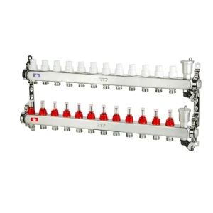 Коллекторная группа для теплого пола RTP 1"х3/4" евроконус 12 выходов нержавеющая сталь