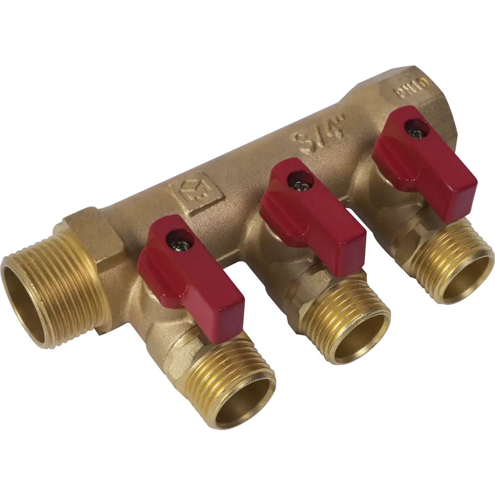Коллектор с кранами 3 выхода 1x1/2" НР латунь 83980401 STLM-2166207 Santreyd 