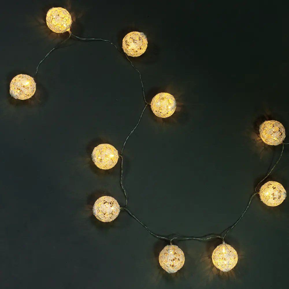 Электрогирлянда комнатная нить «Ажурные шары» 10 LED тёплый белый на батарейках 82183001 STLM-2029138 Santreyd 