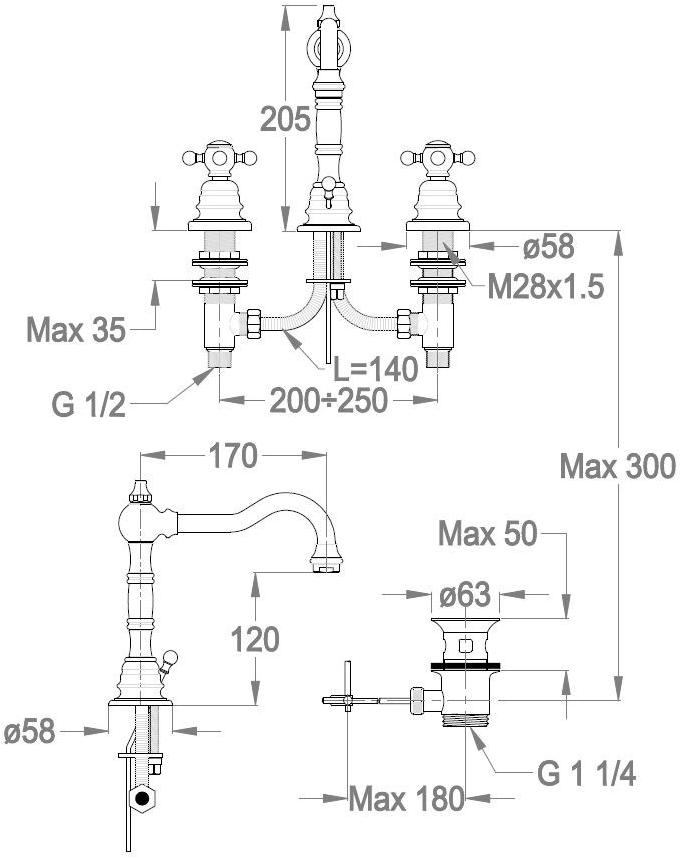 Fir Italia Смеситель для раковины на 3 отверстия Melrose 20 2012215 - Вид №6