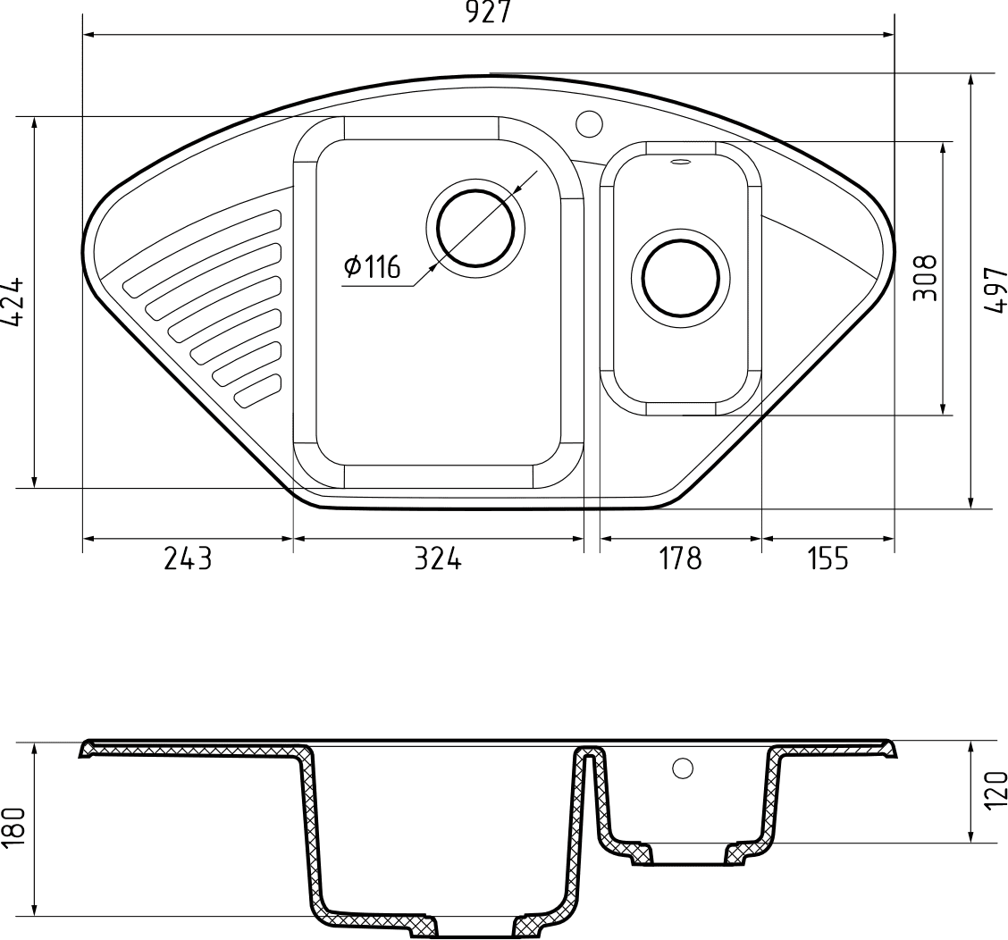 Кухонная мойка 14 GRANFEST QUARZ - Вид №1