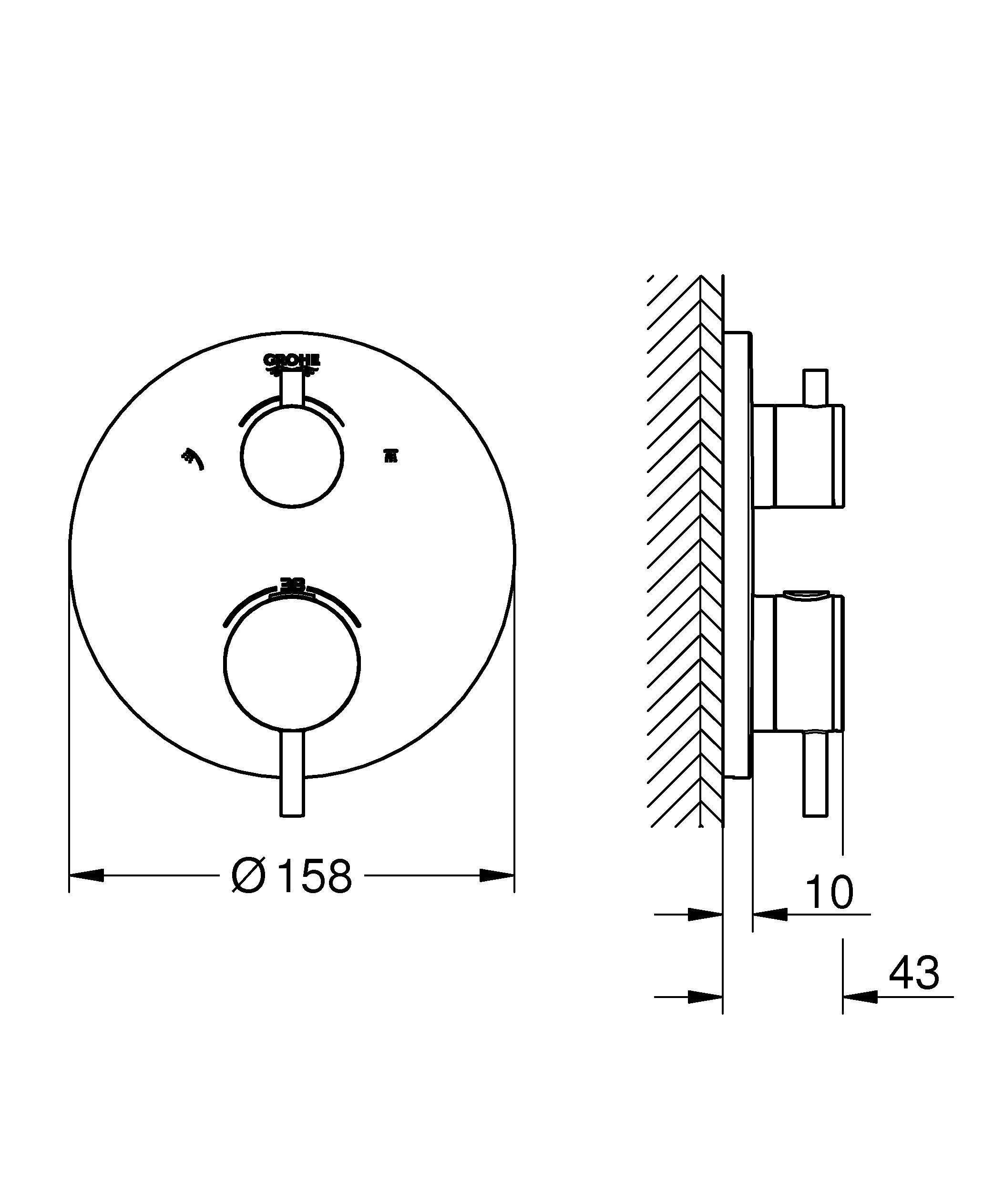 Внешняя часть термостатического смесителя для душа GROHE Atrio с переключателем на 2 положения: душ/ручной душ, суперсталь (24135DC3) - Вид №2