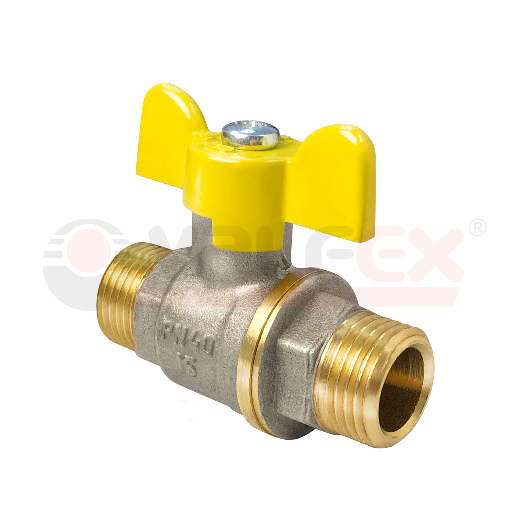 VF.279.NB3.012 Valfex Кран шаровой (с никелевым покрытием) для газа, ручка-бабочка (наруж.-наруж.)  1/2" 