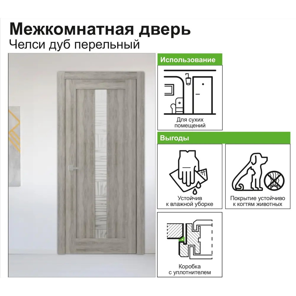 Дверь межкомнатная Челси остеклённая ламинация цвет дуб пепельный 90x200 см 82332435 STLM-2190085 BELWOODDOORS  - Вид №3