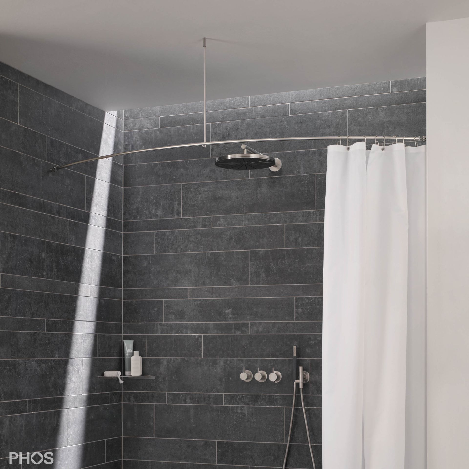 DSGN12-2 Карниз для душевой занавески ø12 мм изогнутый от 100 до 160 см - на заказ PHOS 