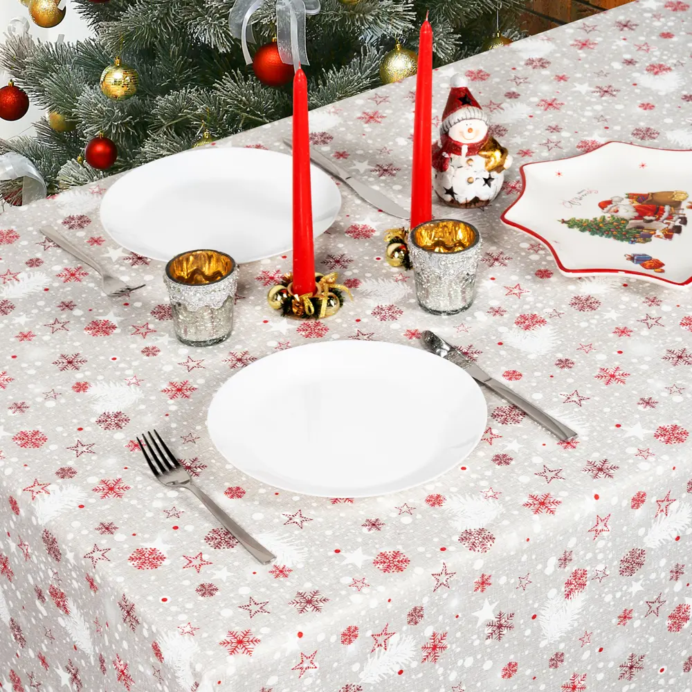 Скатерть "Снежинки", прямоугольная, 136x170 см, цвет серый Altali STLM-2117034 - Вид №3