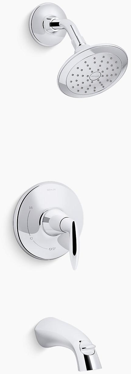 KOHLER Alteo Rite-Temp для ванны и душа с рычажной ручкой и насадкой для душа 1,75 галлона в минуту K-TS45104-4G-CP  - Вид №1