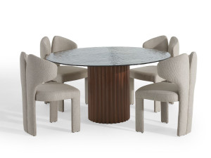 Круглый деревянный обеденный стол со стеклянной столешницей