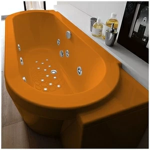 Ванна Gruppo treesse Playa V818Q-SX-O оранжевая с гидромассажем, аэромассажем и дезинфекцией овальная угловая пристенная левая