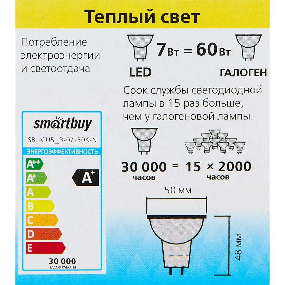 Santreyd LED лампа GU5.3 7W с теплым белым светом для экономного освещения 84856913 STLM-0906485 - Вид №6