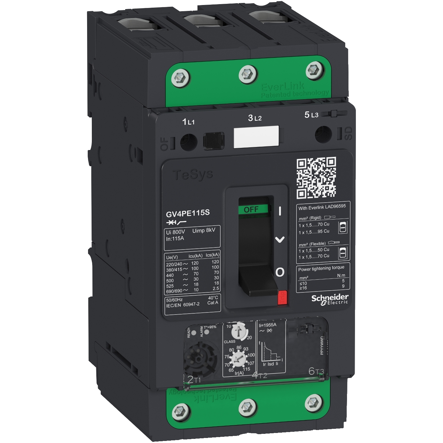GV4PE115S Выключатель автоматический GV4PE комбинированный расцепитель 115A 100kA зажим EVERLINK Schneider Electric TeSys 