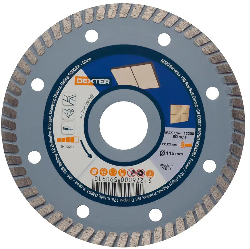 Алмазный диск Dexter для керамогранита с турбокромкой 115 мм 82007431