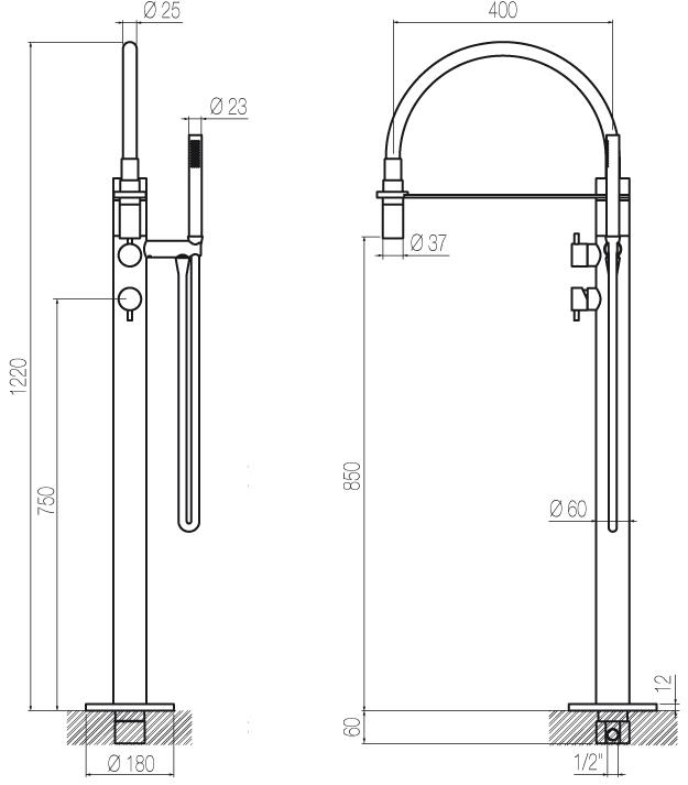Radomonte Напольный смеситель для ванны из нержавеющей стали с ручным душем Toox Pv2 - Вид №2