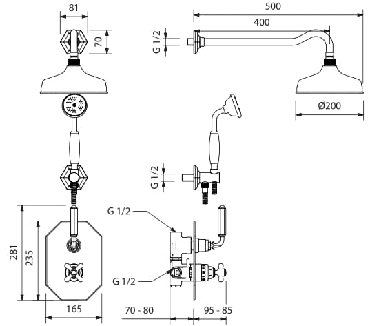 Термостатический набор для душа с 4 отверстиями Park Avenue Dark Black ARCH-00060718 - Вид №1