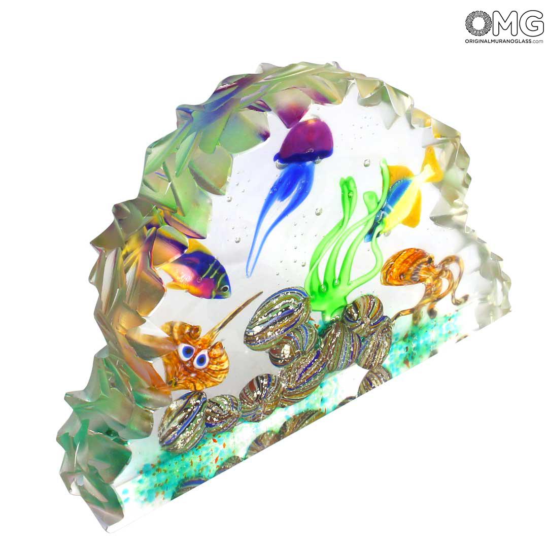 4812 ORIGINALMURANOGLASS Скульптура Аквариум с тропическими рыбками - муранское стекло OMG 22 см  - Вид №1