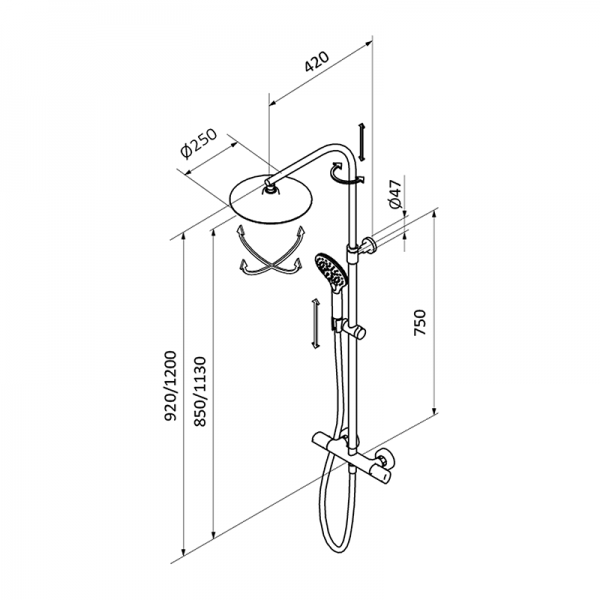 44435440TL PREMIUM GRB Сухой душ термостатический с колонкой Хром GRB MIXERS  - Вид №1