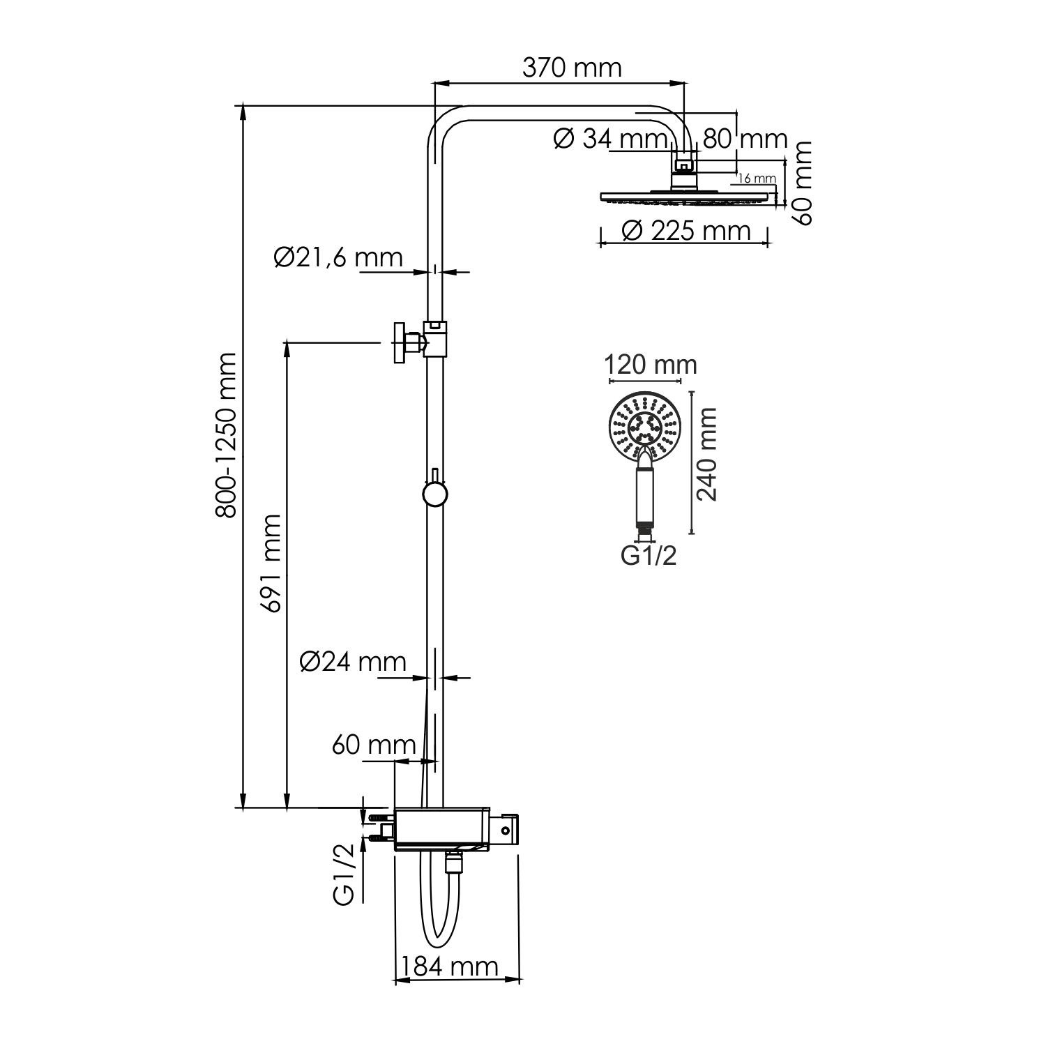 A113.067.058.CH Thermo Душевой комплект с термостатическим смесителем WasserKRAFT  - Вид №1