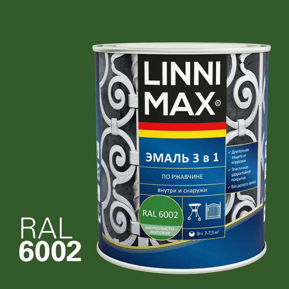 LINNIMAX Грунт-эмаль 3 в 1 антикоррозийная зеленая 89349590 STLM-0856205