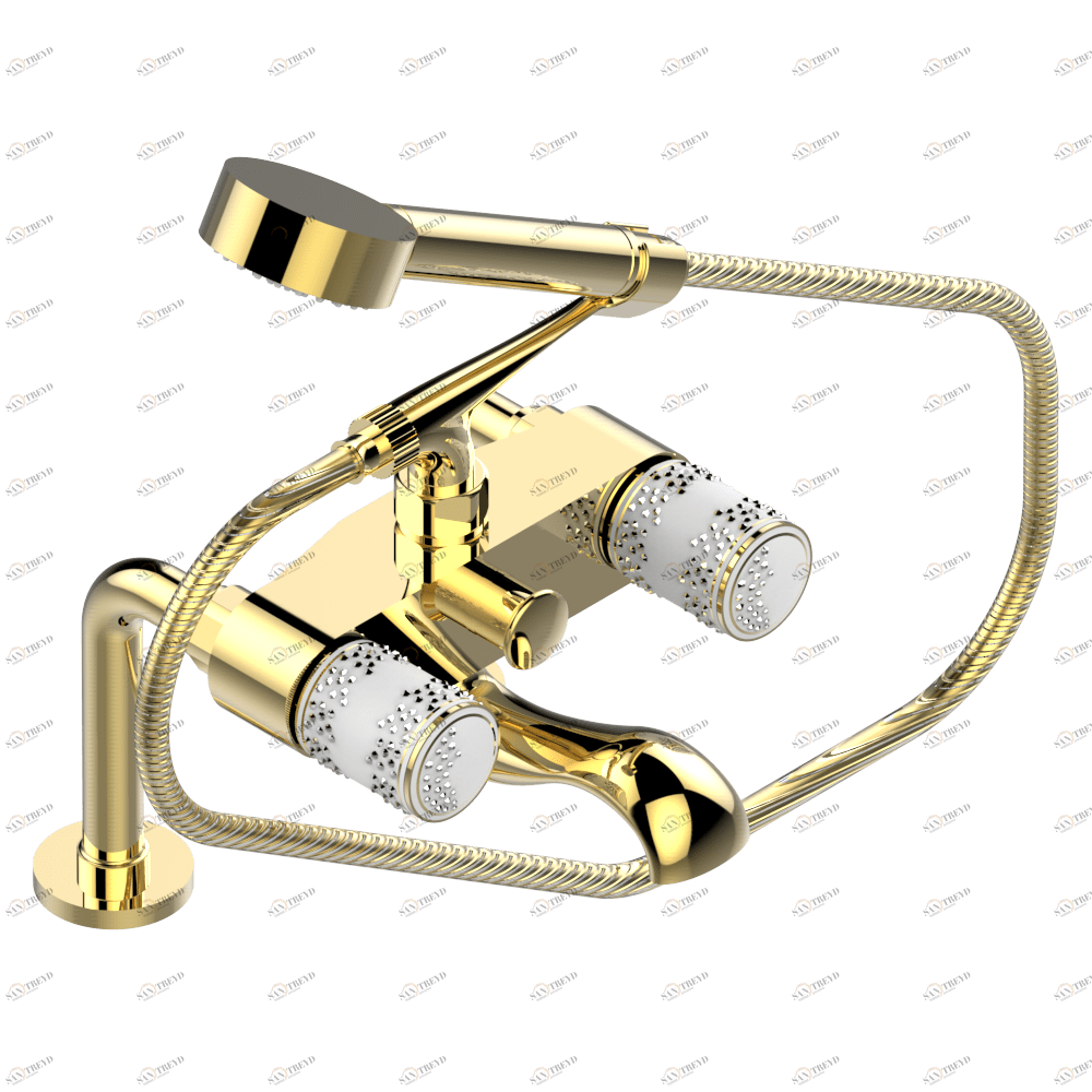 U8A-13G Смеситель для ванны/душа устанавливаемый на борту на два отверстия с душем и шлангом - 150 мм между центрами Thg-paris Wedding Золото U8A 13G CAT.F