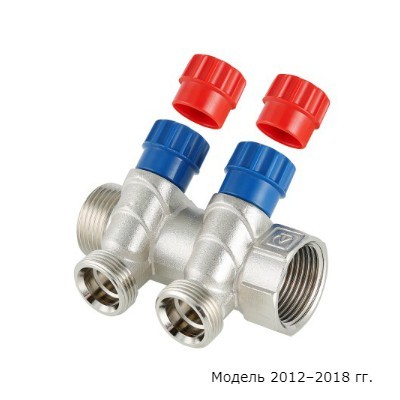 VTc.560.NE.060502 Коллектор с регулирующими вентилями и комплектом ручек Valtec 1", 2 x 3/4"  - Вид №8