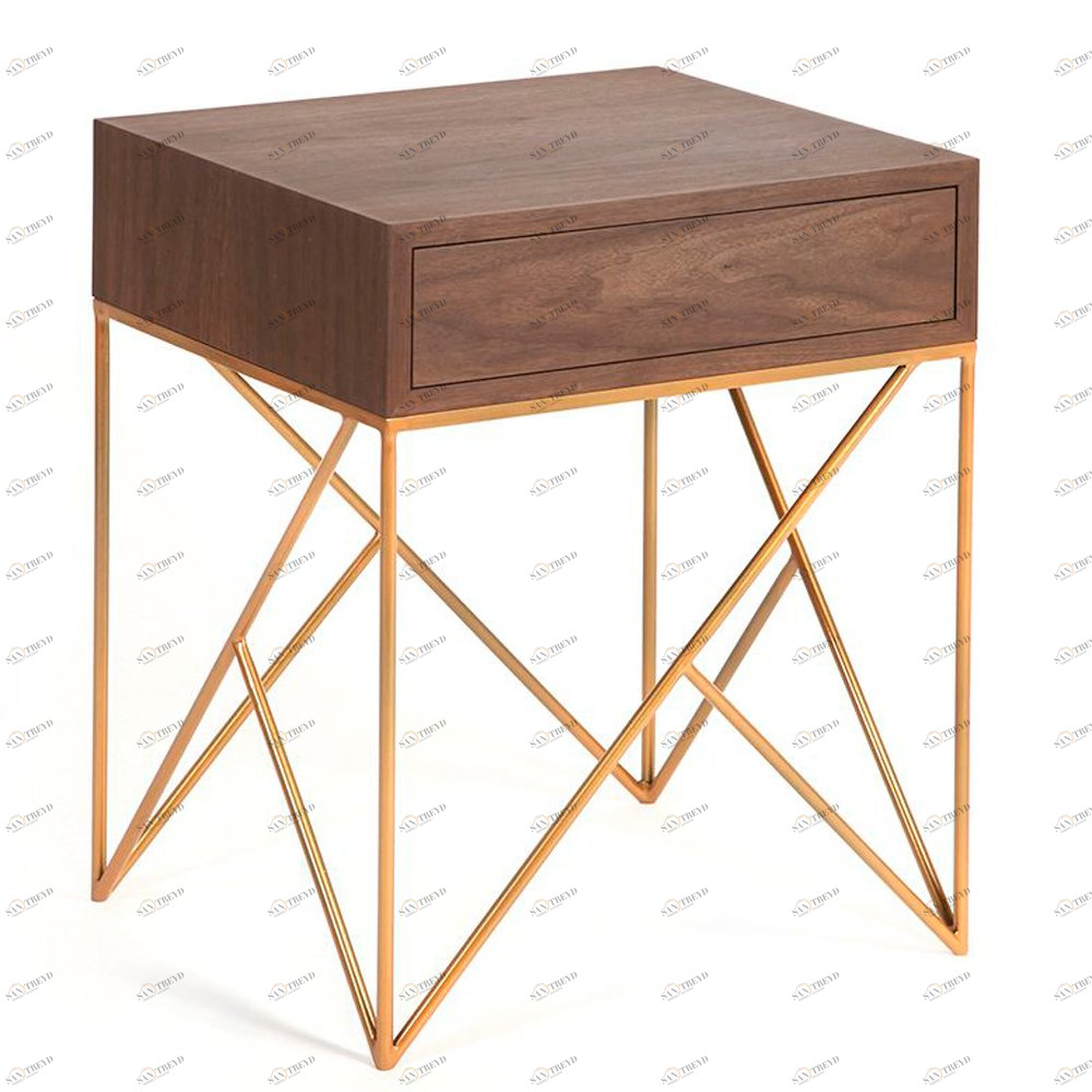 Тумбочка прикроватная с ящиком американский орех с золотом Prince INTELLIGENT DESIGN  260719 Коричневый 