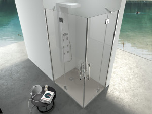 Стальная и стеклянная угловая душевая кабина с распашной дверью
