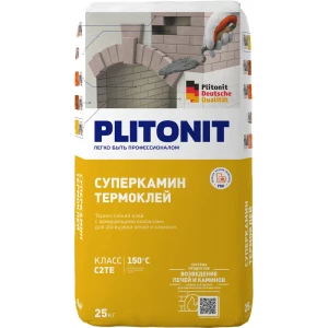 Клей для облицовки печей и каминов Плитонит Супер Камин ТермоКлей огнеупорность 150°С 25 кг