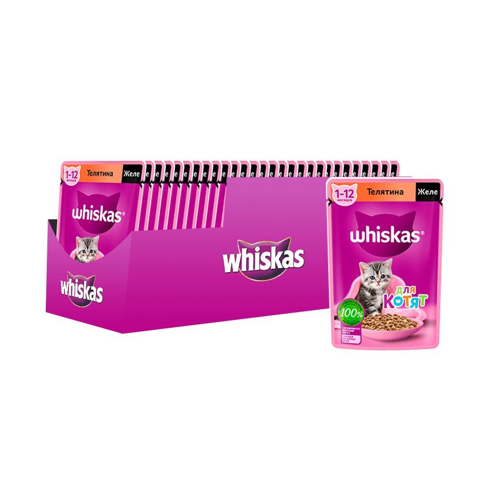 ПР0059374*28 Корм для котят телятина в желе пауч 75г (упаковка - 28 шт) WHISKAS 