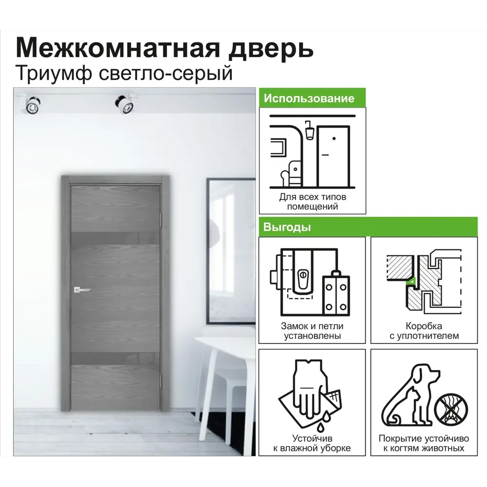 Дверь межкомнатная остеклённая с замком в комплекте Триумф 200x70 см ПВХ цвет серый 82333062 STLM-2172847 CASAPORTE  - Вид №1