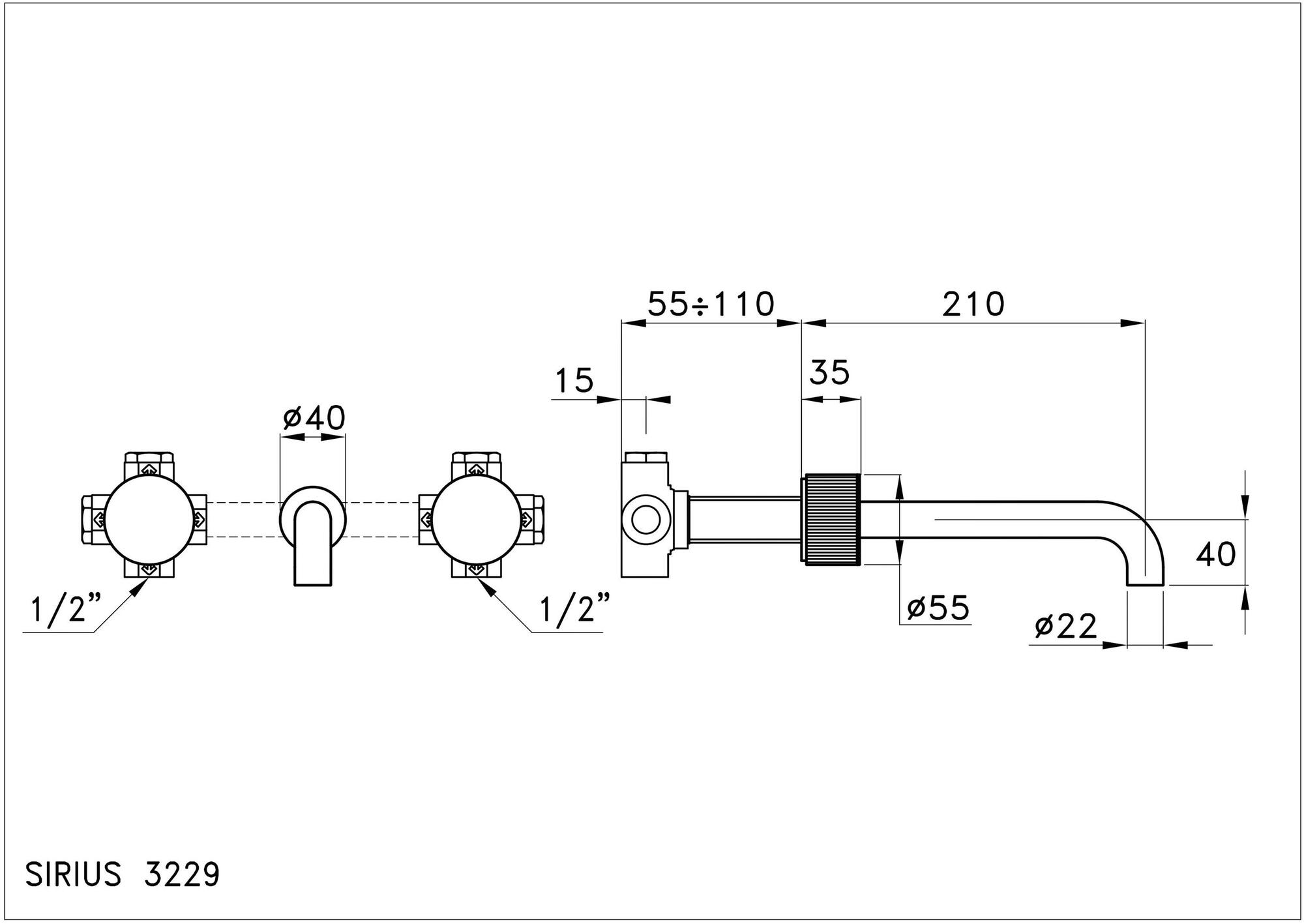 RUBINETTERIE STELLA Смеситель для умывальника настенный на 3 отверстия Sirius sun-id-1349582 - Вид №5