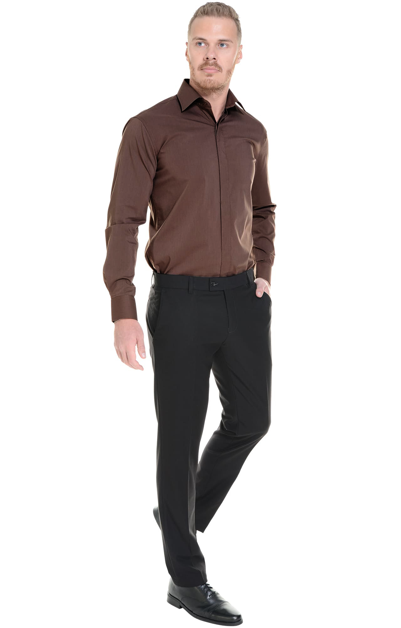 62454 Рубашка мужская  chocolate El-Risto  Корпоративная одежда  размер 42/170-176  - Вид №6