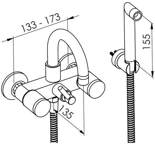 rvb Смеситель для ванны настенный с ручным душем на 2 отверстия Flamant docks 4080.--.67 - Вид №1