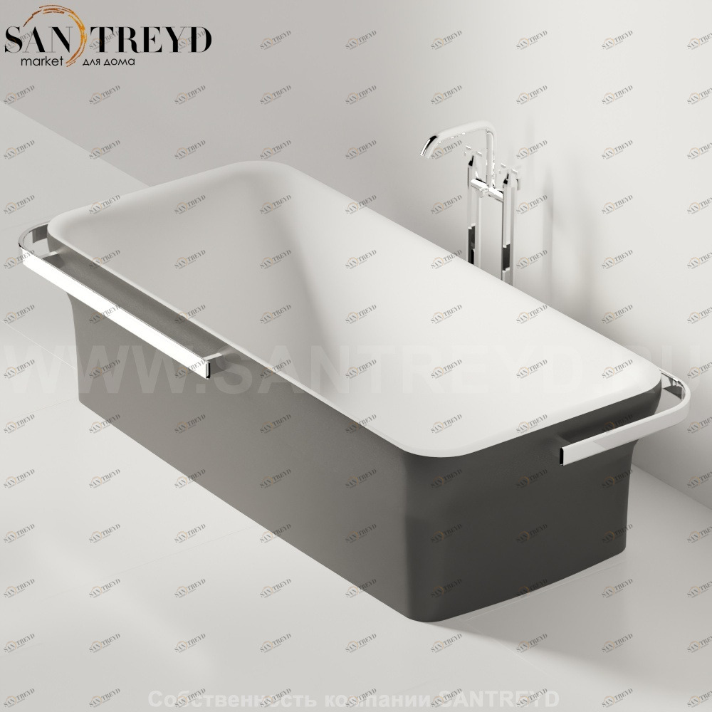 Ванна свободностоящая NOVECENTO с 2 держателями для полотенца графитовая Agape AVAS0965ZG