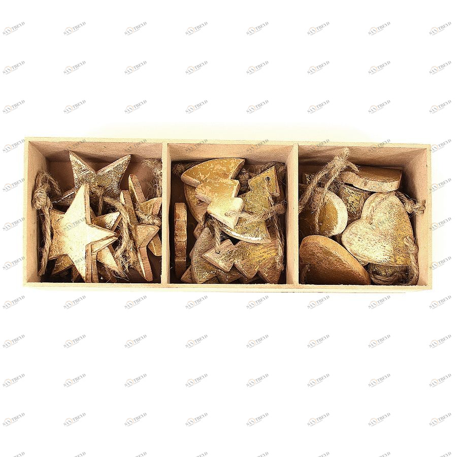 Украшения подвесные Golden Stars/Trees/Hearts, деревянные, в подарочной коробке, 24 шт Enjoyme ENNY0021