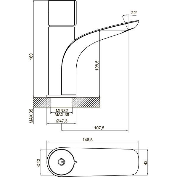 35-04L GELIOS black-G  Смеситель для умывальника  ARGO kran 3504lgeliosblackg - Вид №1