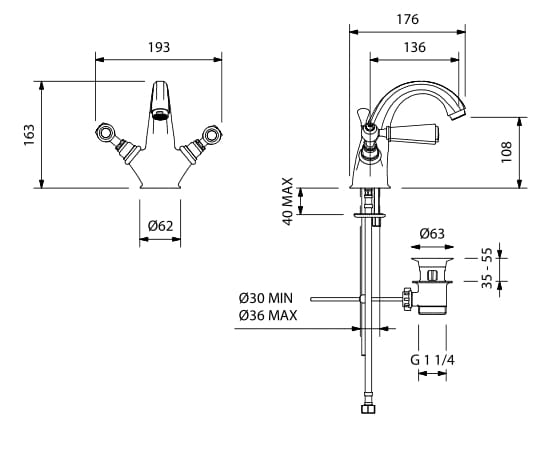Смеситель для раковины с одним отверстием и автоматическим сливом Park Avenue Astaire ARCH-00012910