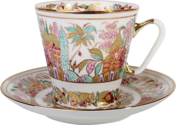 87662 Императорский фарфоровый завод Чашка с блюдцем "Пейзажный фриз" "Чёрный кофе" Фарфор костяной 