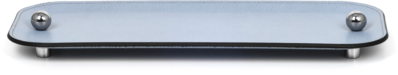 Поднос Олимпия - 36X15 см / металл-отделка_золото / зерненая кожа_серо-коричневый