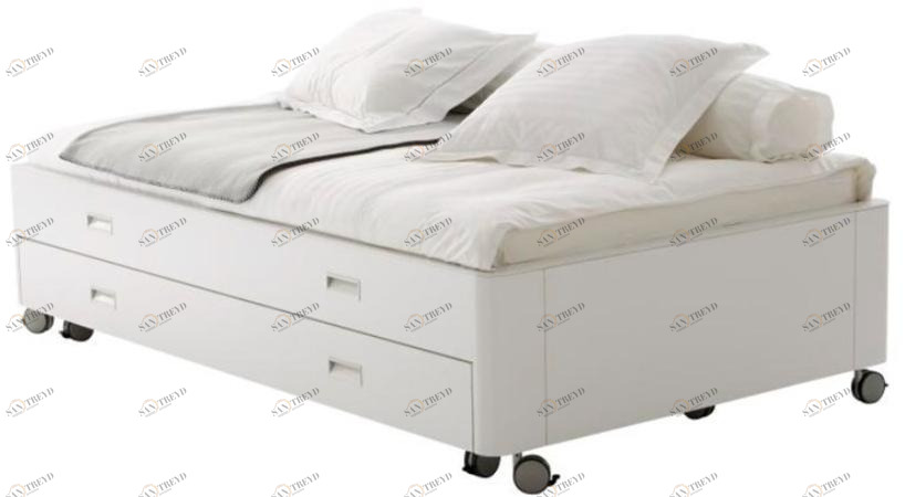 Ligne Roset Кровать-контейнер деревянная одинарная на колесах Travel studio 001pah30-001pal10