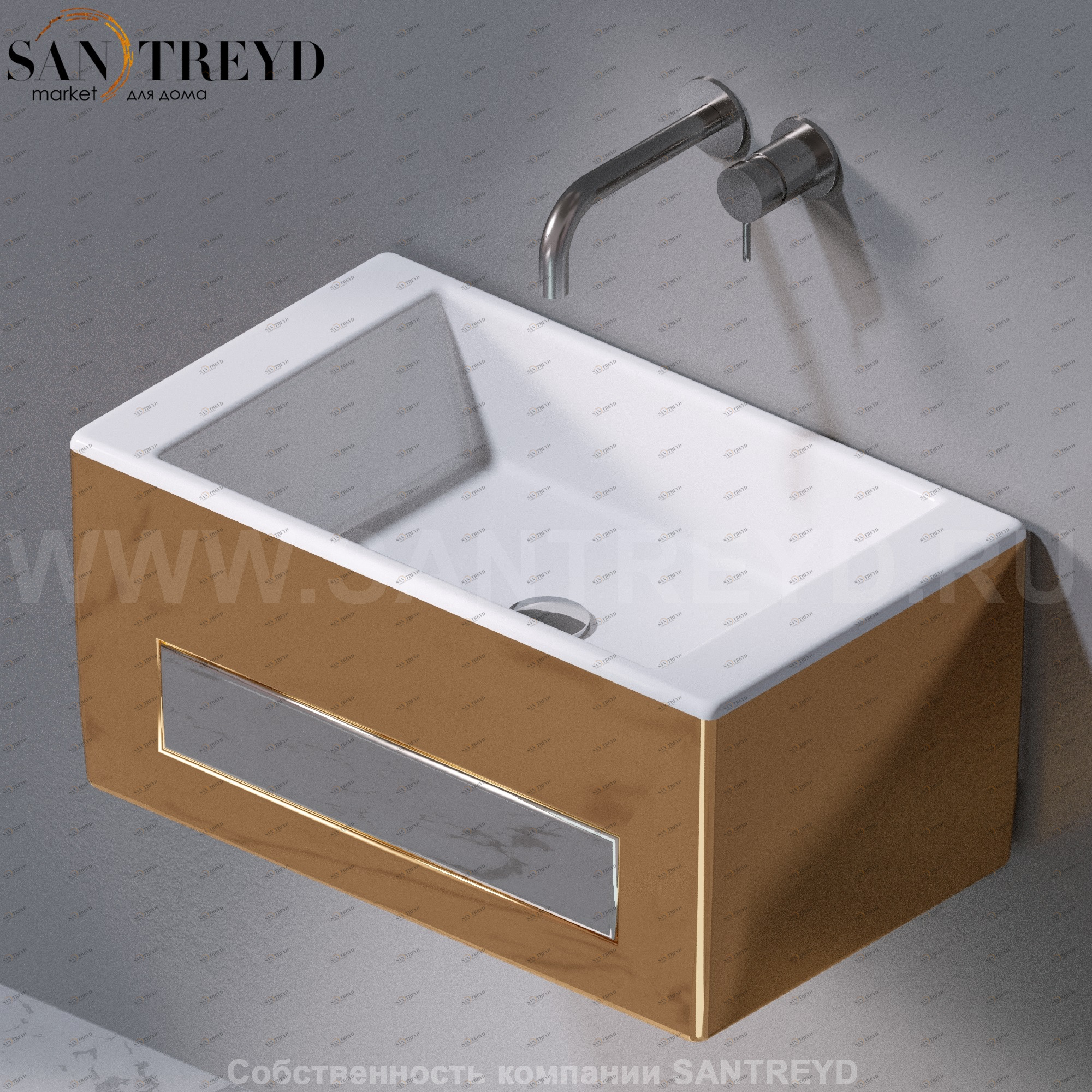 L116250 Подвесная раковина настенная прямоугольная A. e T. Italia Tower золотая AeT ITALIA