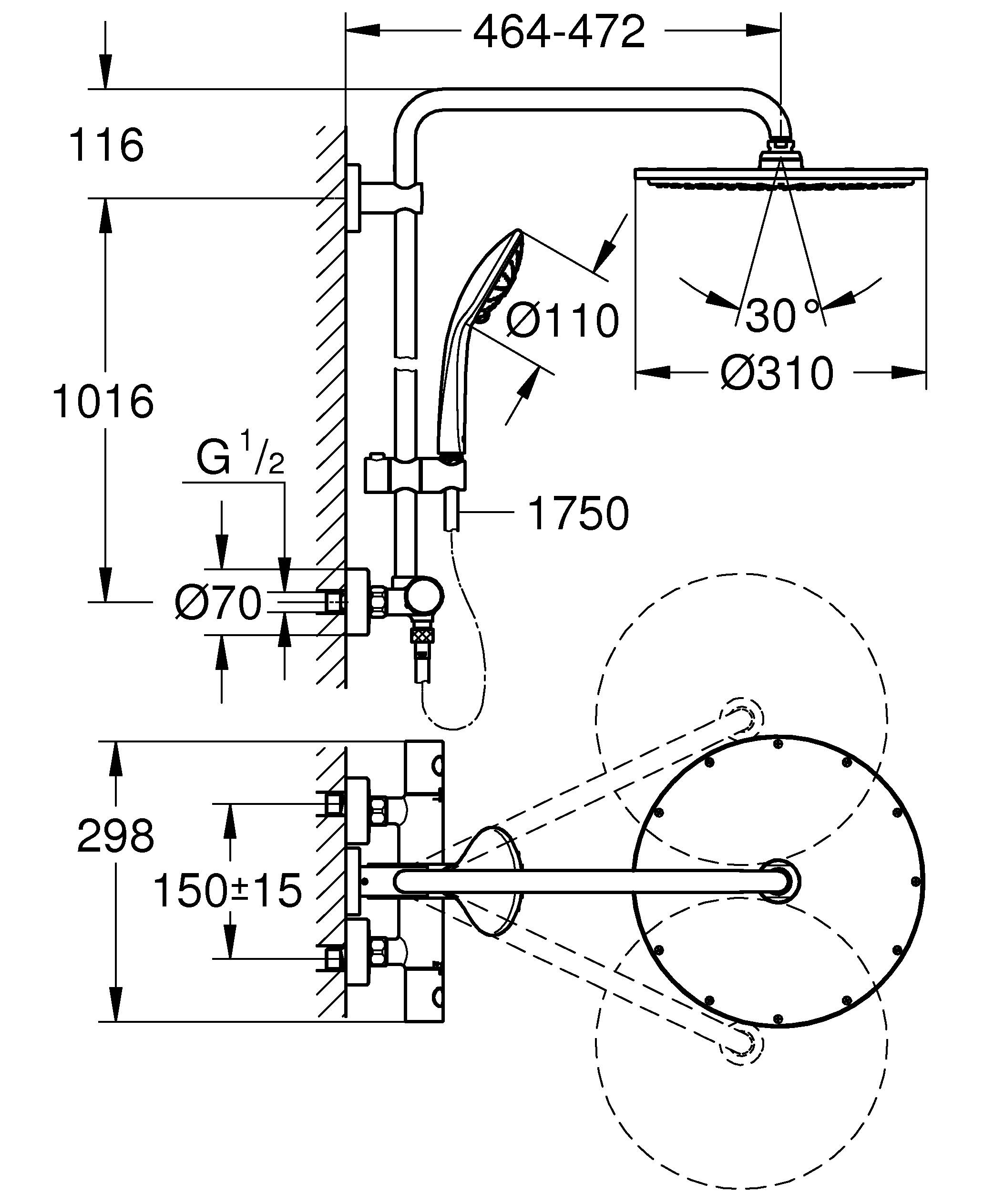 Душевая система GROHE Euphoria 310, теплый закат матовый (26075DL0) - Вид №1