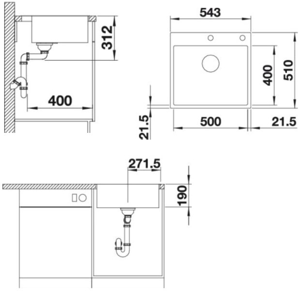 524112 Кухонная мойка Blanco Subline 500-IF/A белый  Blanco Subline Белый - Вид №6