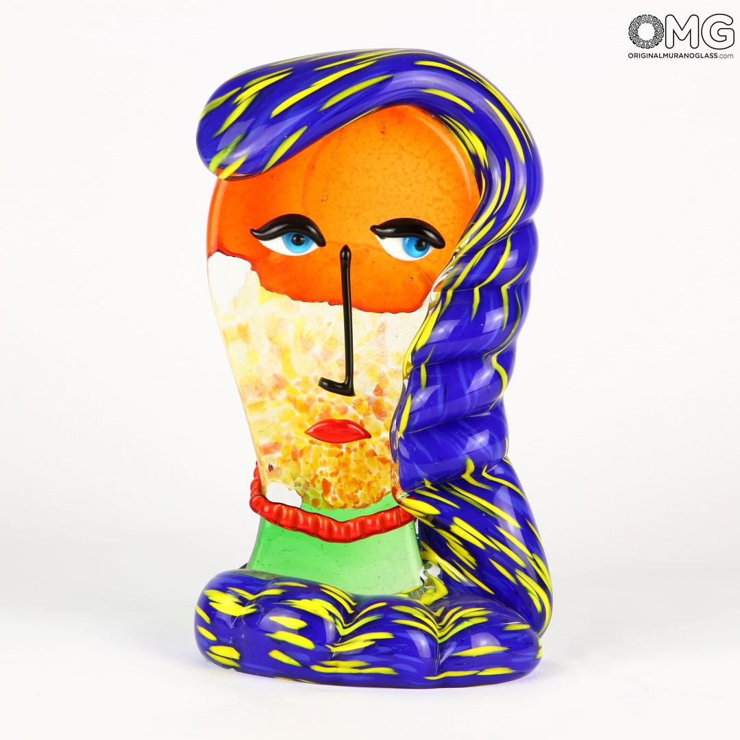 2687 ORIGINALMURANOGLASS Скульптура Голова Женщины с сиреневыми волосами - по мотивам Пикассо - Pop Art - Original Murano Glass OMG 14 см PICASSO - Вид №1