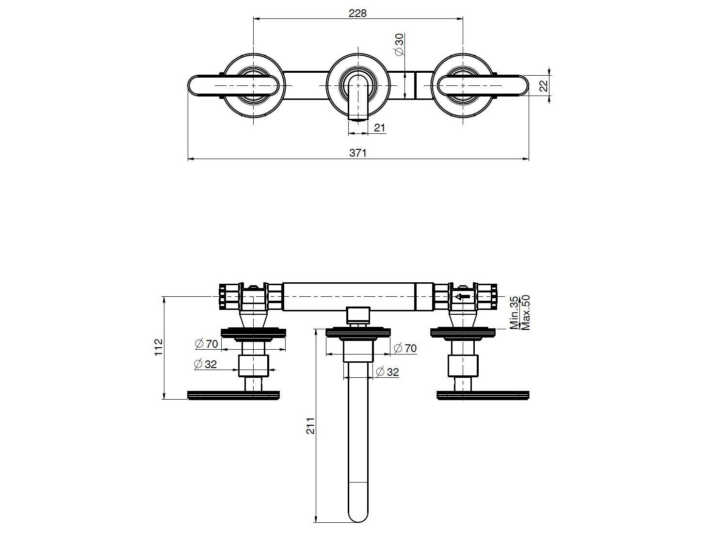Настенный смеситель для раковины с 3 отверстиями и отдельными розетками FIMA CARLO FRATTINI Park Lane ARCH-00064994 - Вид №2