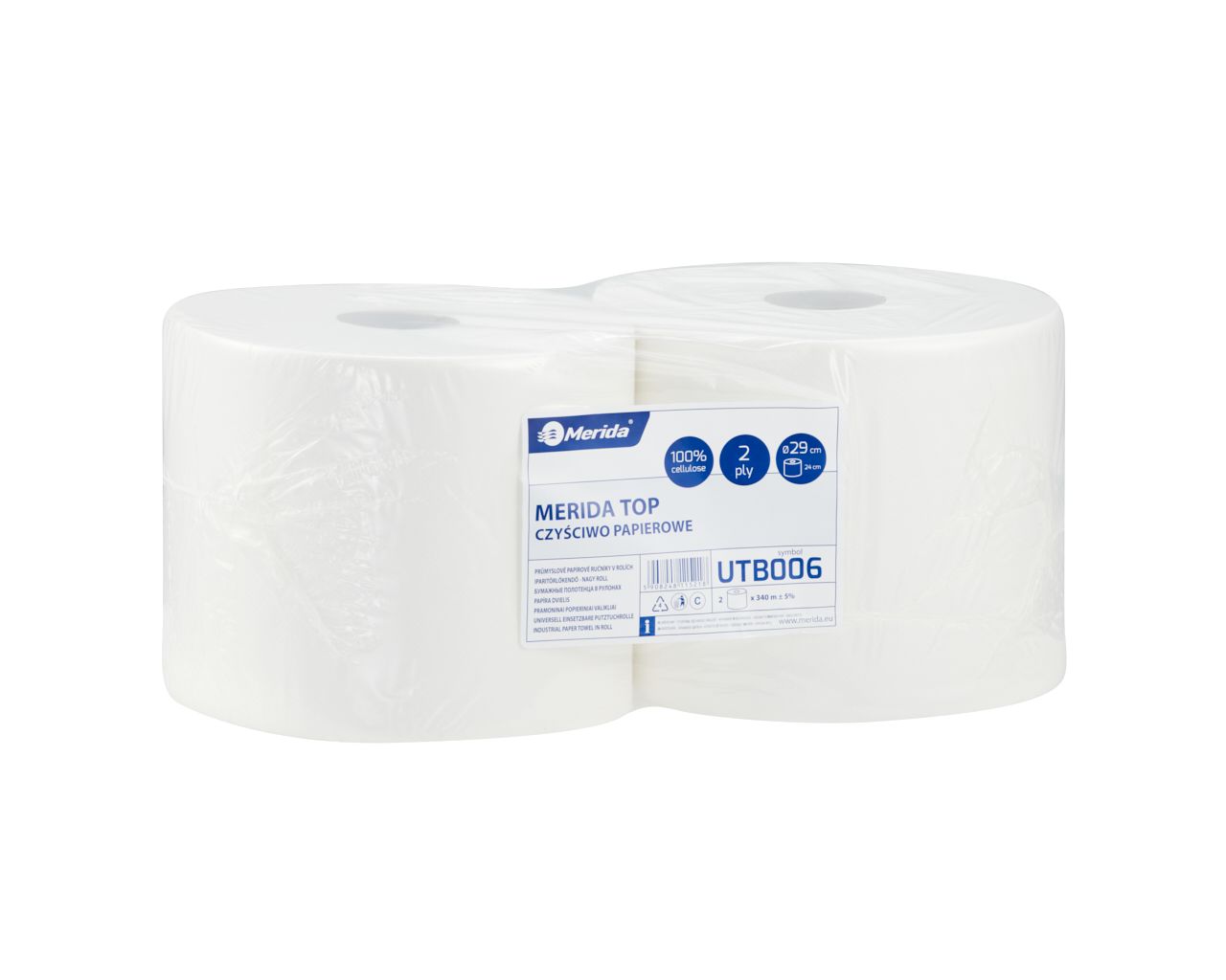 UTB006 Салфетка TOP, длина 340 м, двухслойная, БЕЛАЯ, 2 шт./уп. Merida  - Вид №1